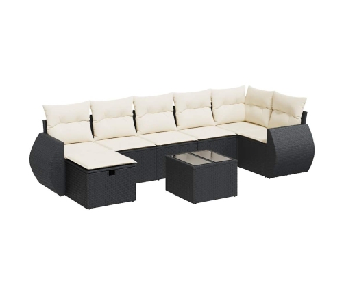 Set de sofás de jardín y cojines 8 piezas ratán sintético negro