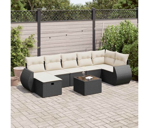 Set de sofás de jardín y cojines 8 piezas ratán sintético negro