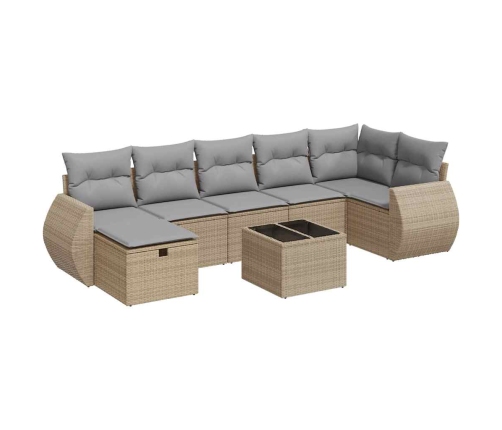 Set de sofás de jardín y cojines 8 piezas ratán sintético beige