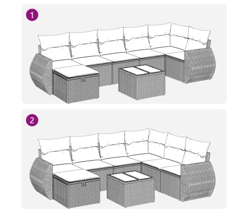 Set de sofás de jardín y cojines 8 piezas ratán sintético beige