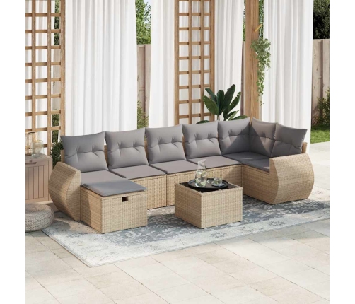 Set de sofás de jardín y cojines 8 piezas ratán sintético beige