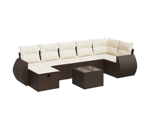 Set sofás de jardín 8 piezas y cojines ratán sintético marrón
