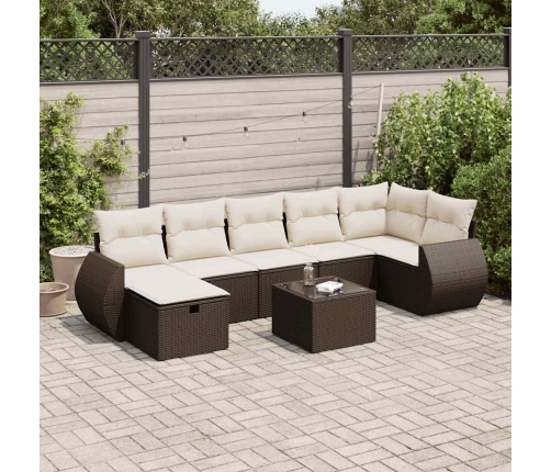 Set sofás de jardín 8 piezas y cojines ratán sintético marrón