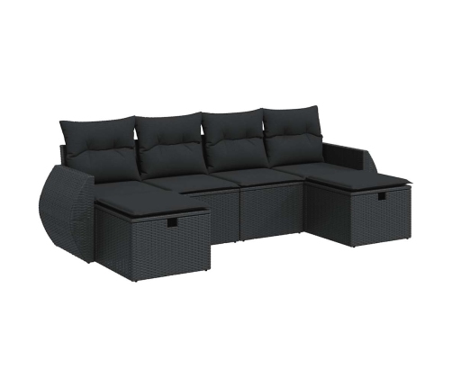 Set de sofás de jardín 6 piezas y cojines ratán sintético negro