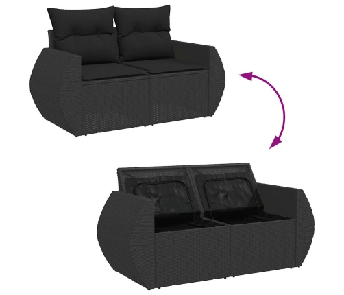 Set de sofás de jardín 6 piezas y cojines ratán sintético negro