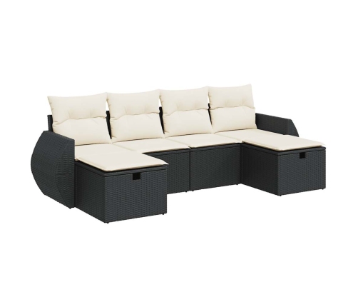 Set de sofás de jardín 6 piezas y cojines ratán sintético negro