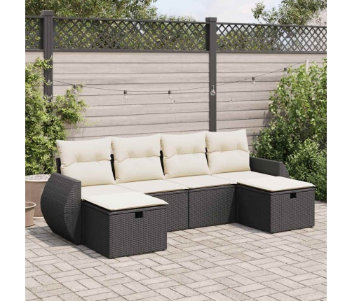 Set de sofás de jardín 6 piezas y cojines ratán sintético negro
