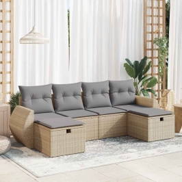 Juego de sofás jardín con cojines 6 pzas ratán sintético beige