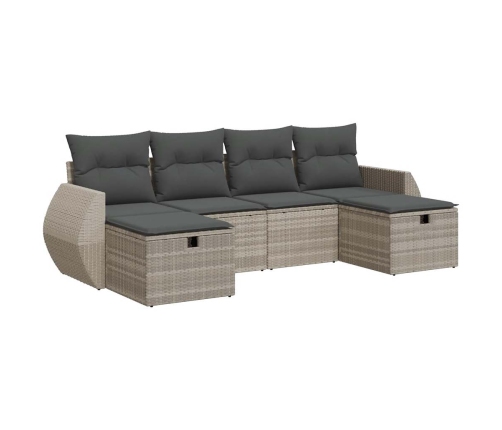 Set de sofás de jardín 6 pzas y cojines ratán sintético gris
