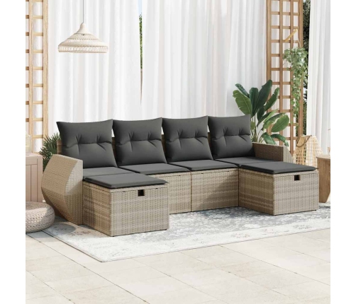 Set de sofás de jardín 6 pzas y cojines ratán sintético gris