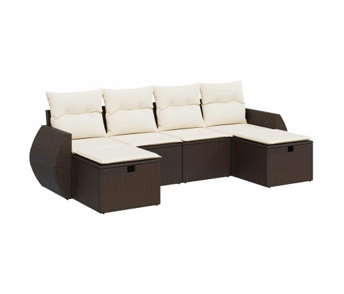 Set sofás de jardín 6 piezas y cojines ratán sintético marrón