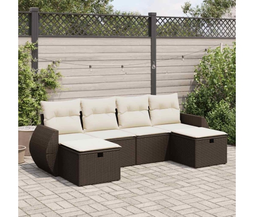 Set sofás de jardín 6 piezas y cojines ratán sintético marrón