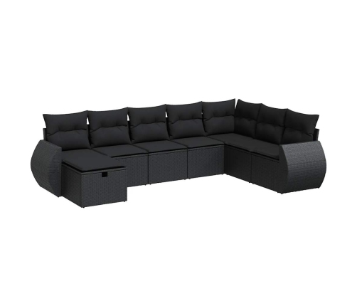 Set de sofás de jardín y cojines 8 piezas ratán sintético negro