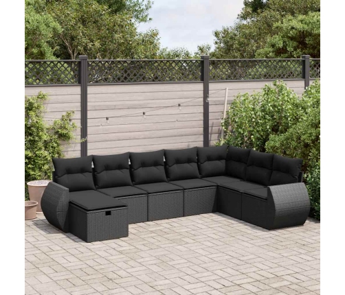 Set de sofás de jardín y cojines 8 piezas ratán sintético negro