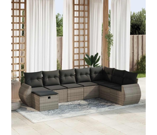 Set de sofás de jardín y cojines 8 piezas ratán sintético gris