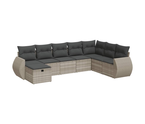 Set de sofás de jardín 8 pzas y cojines ratán sintético gris