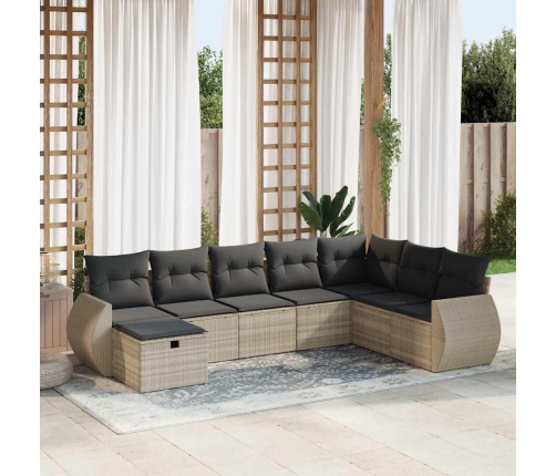 Set de sofás de jardín 8 pzas y cojines ratán sintético gris