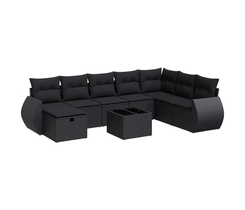 Set de sofás de jardín con cojines 9 pzas ratán sintético negro