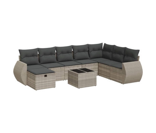 Set muebles jardín 9 pzas y cojines ratán sintético gris claro