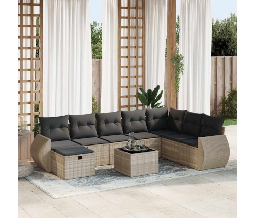 Set muebles jardín 9 pzas y cojines ratán sintético gris claro