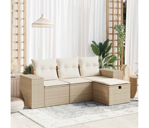 Juego de sofás jardín con cojines 4 pzas ratán sintético beige