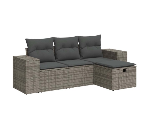 Set de sofás de jardín 4 pzas y cojines ratán sintético gris