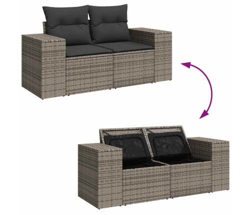 Set de sofás de jardín 4 pzas y cojines ratán sintético gris