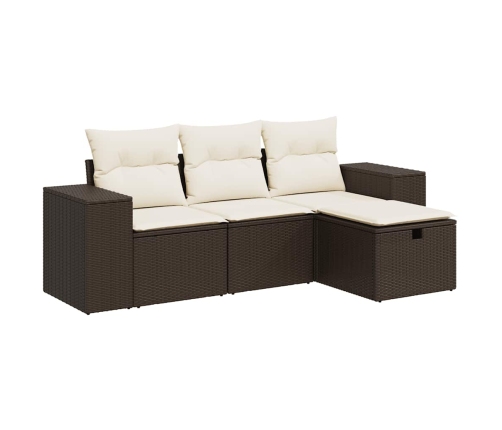 Set de sofás de jardín 4 pzas y cojines ratán sintético marrón