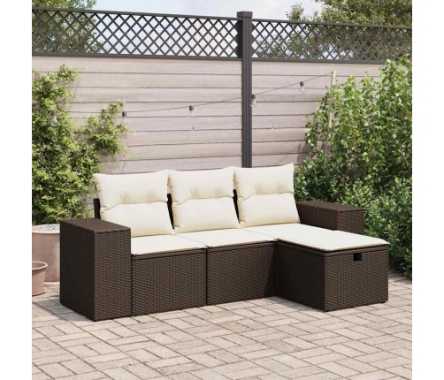Set de sofás de jardín 4 pzas y cojines ratán sintético marrón