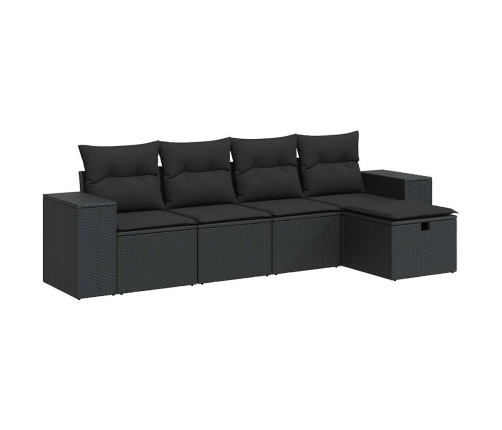 Set de muebles de jardín 5 pzas y cojines ratán sintético negro