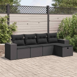 Set de muebles de jardín 5 pzas y cojines ratán sintético negro
