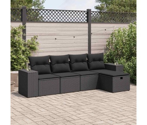 Set de muebles de jardín 5 pzas y cojines ratán sintético negro