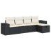 Set de muebles de jardín 5 pzas y cojines ratán sintético negro