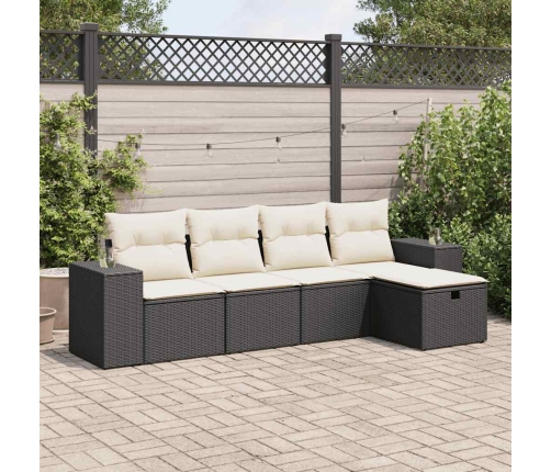 Set de muebles de jardín 5 pzas y cojines ratán sintético negro