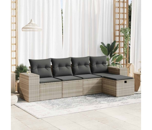 Set de sofás jardín y cojines 5 pzas ratán sintético gris claro