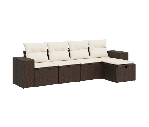 Set comedor de jardín 5 piezas y cojines ratán sintético marrón