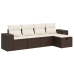 Set comedor de jardín 5 piezas y cojines ratán sintético marrón