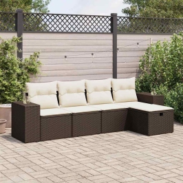 Set comedor de jardín 5 piezas y cojines ratán sintético marrón