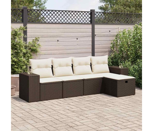 Set comedor de jardín 5 piezas y cojines ratán sintético marrón