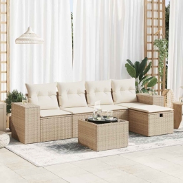 Juego de sofás jardín con cojines 6 pzas ratán sintético beige