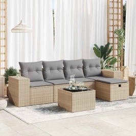 Juego de sofás jardín con cojines 6 pzas ratán sintético beige