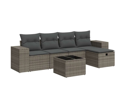Set de muebles de jardín 6 pzas y cojines ratán sintético gris
