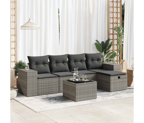 Set de muebles de jardín 6 pzas y cojines ratán sintético gris
