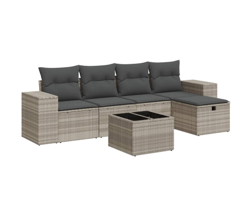 Set de sofás de jardín 6 pzas y cojines ratán sintético gris
