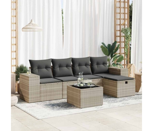 Set de sofás de jardín 6 pzas y cojines ratán sintético gris