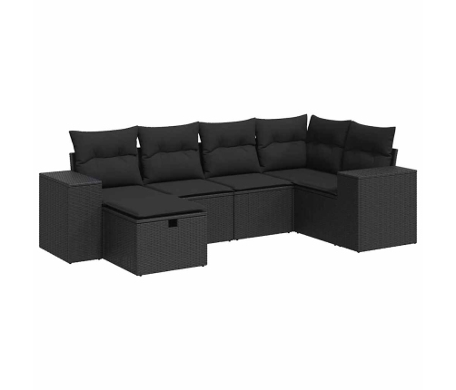 Set de sofás de jardín 6 piezas y cojines ratán sintético negro