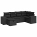 Set de sofás de jardín 6 piezas y cojines ratán sintético negro
