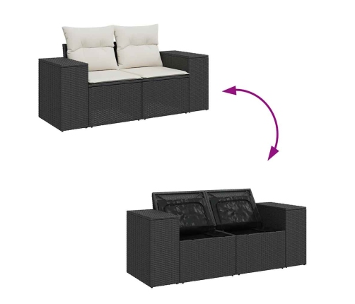 Set de sofás de jardín 6 piezas y cojines ratán sintético negro