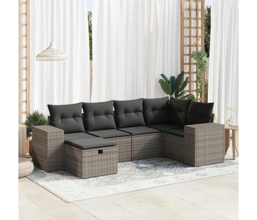 Set de muebles de jardín 6 pzas y cojines ratán sintético gris