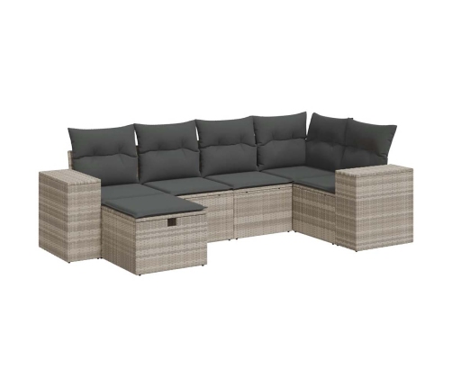 Set de sofás de jardín 6 pzas y cojines ratán sintético gris